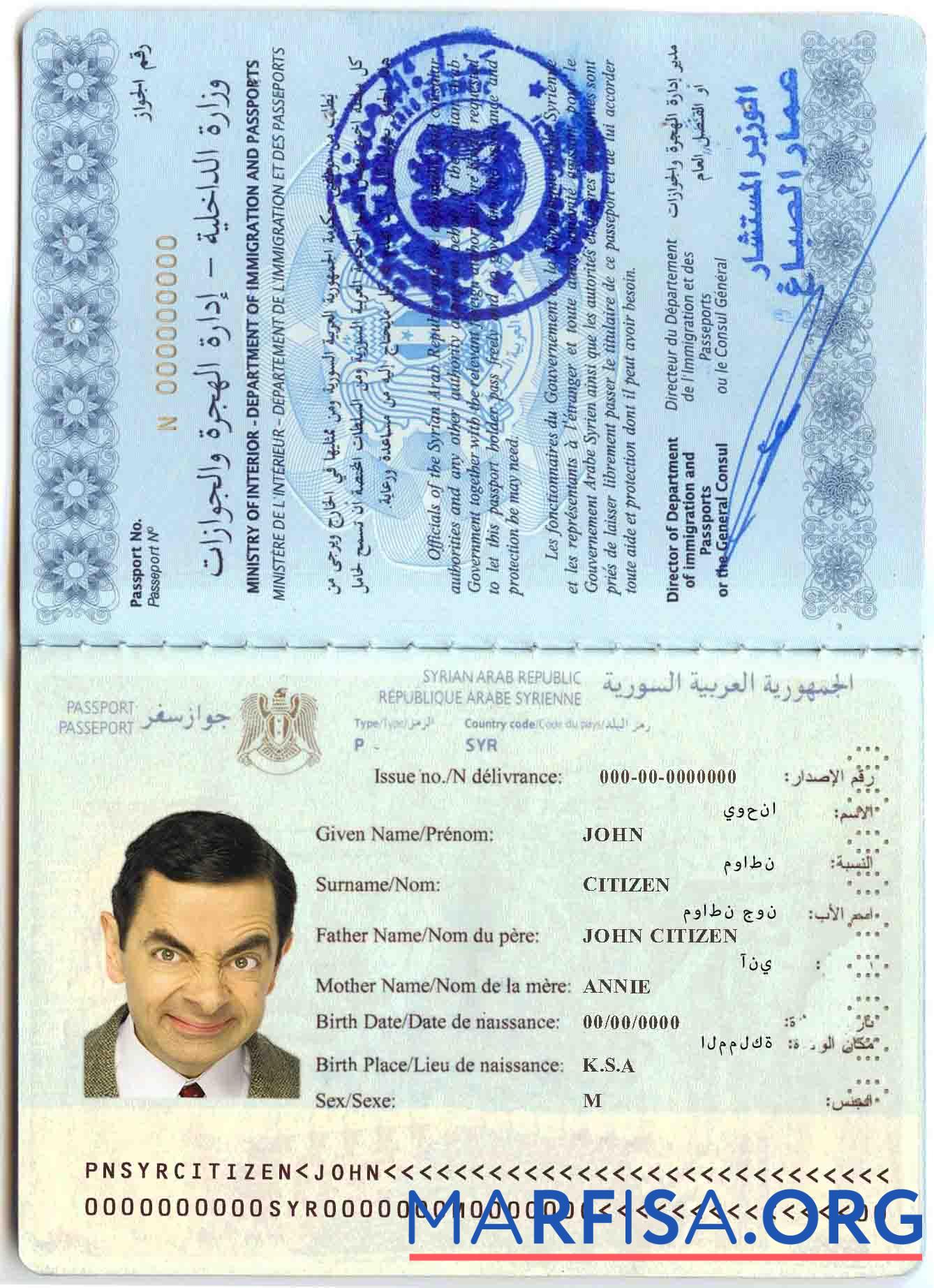 Downloadable Syria passport sample